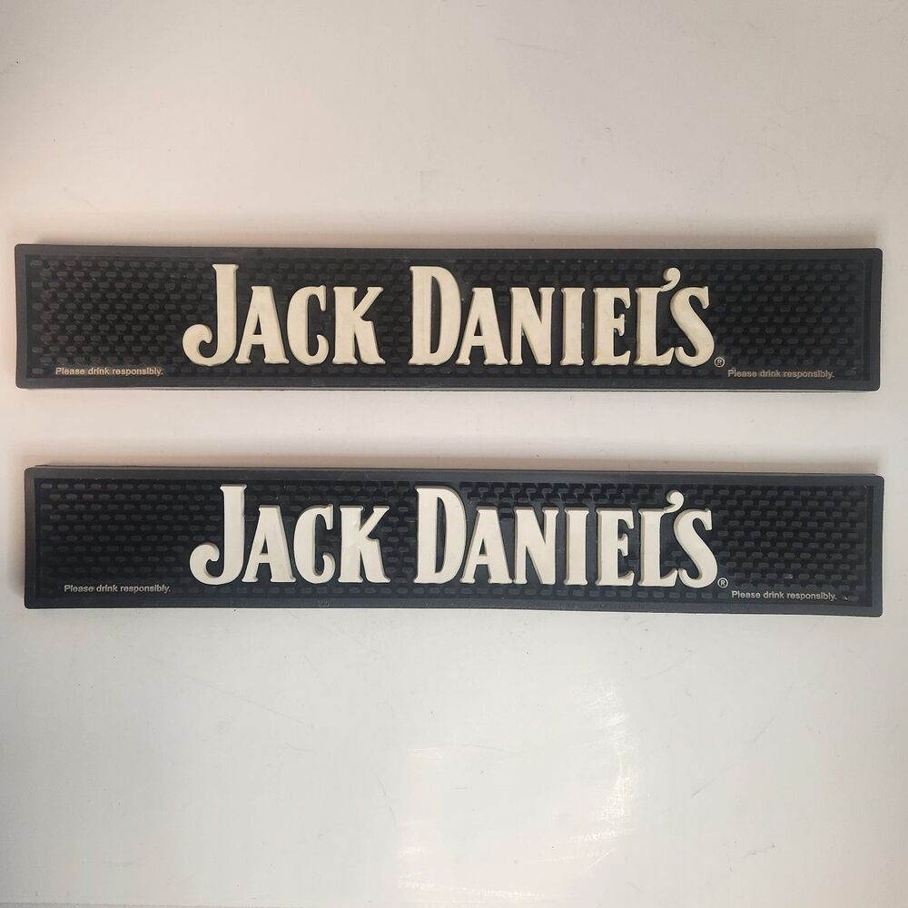 Jack Daniels Bar Spill Mats Tennessee Whiskey Rubber Mats 21.25" x 3.5" Set of 2